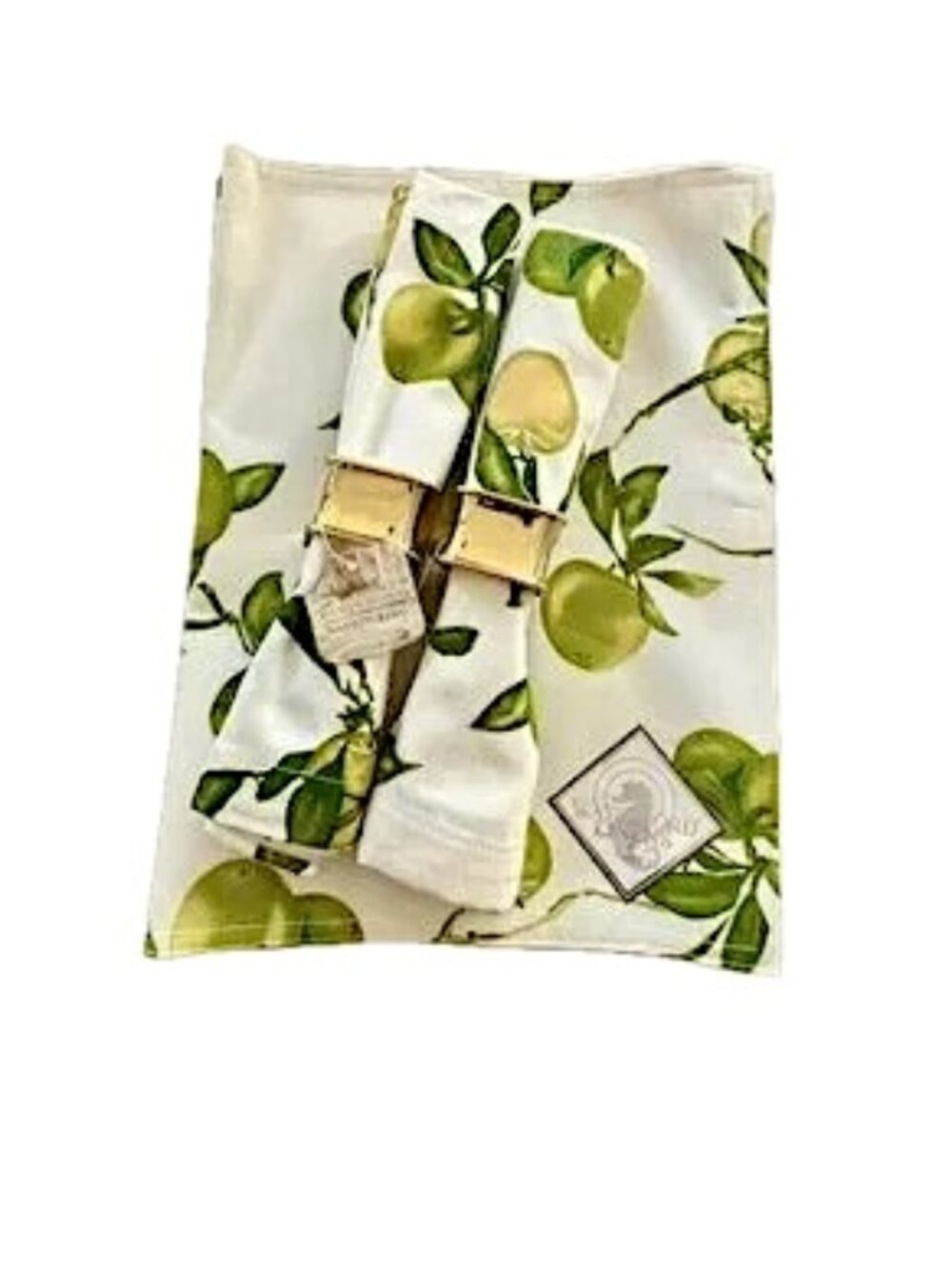 Waterford Linens Table Sets for 2:  Placemats Napkins, Holders Green Apples NWT